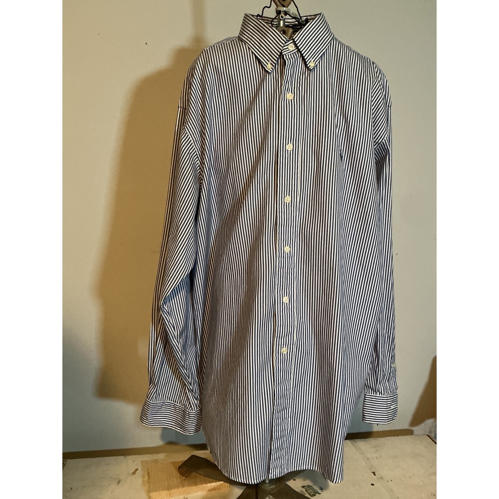 Ralph Lauren Mens Classic Fit Striped Oxford Shirt Blue White 17.5 34/35 L/XL‎